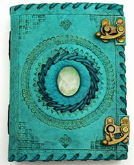 Blue Leather Embossed Journal with Quartz stone