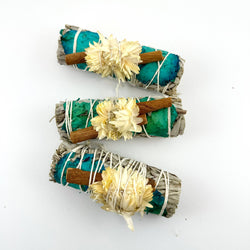 Divine Harmony Sage + Cinnamon Smudge Bundle w/ Blue Flowers Divine Harmony Sage + Cinnamon Smudge Bundle w/ Blue Flowers