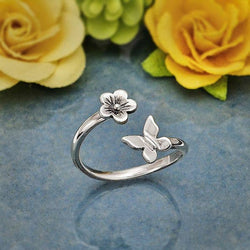 Butterfly and Flower Adjustable Ring: Bronze Butterfly and Flower Adjustable Ring: Bronze