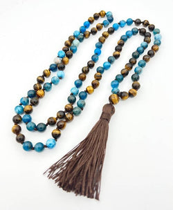 Apatite & Tiger's Eye Knotted 108 Bead Mala - 8mm Apatite & Tiger's Eye Knotted 108 Bead Mala - 8mm