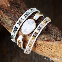 Natural White Howlite Stone & Gold Bead Wrap bracelet Natural White Howlite Stone & Gold Bead Wrap bracelet