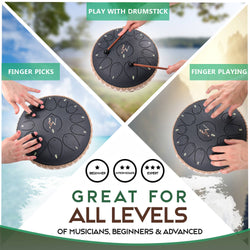 Wise Harmony Steel Tongue Rain Drum 12 Inch 13 Notes: Black Wise Harmony Steel Tongue Rain Drum 12 Inch 13 Notes: Black