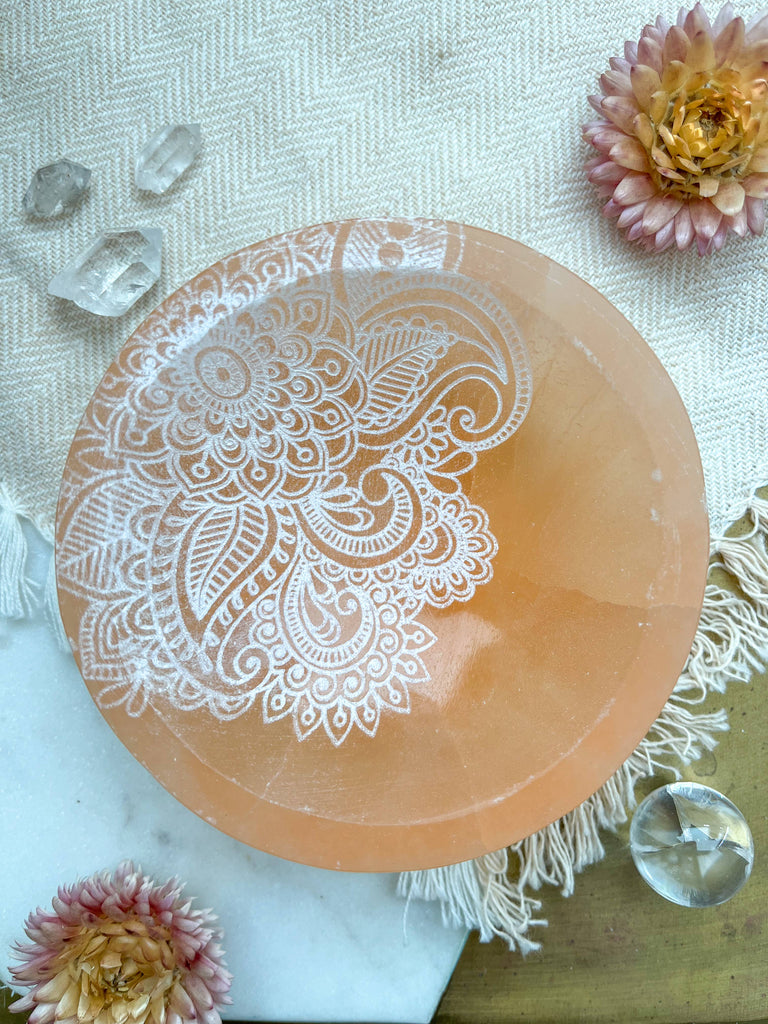 PEACH Selenite Offering Bowl Trinket Dish