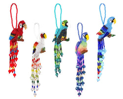 Beaded Parrot Figurine Seed Bead Fringe Dangle Ornament Beaded Parrot Figurine Seed Bead Fringe Dangle Ornament