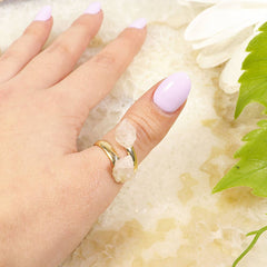 Rose Quartz Rings (Adjustable) - Rose Quartz Gold Plated