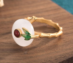 Asian/Chinese Style Bamboo on Jade Open Ring Asian/Chinese Style Bamboo on Jade Open Ring