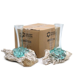 Glass on Whitewash Wood - Vase - Medium Glass on Whitewash Wood - Vase - Medium