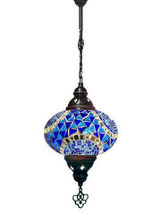 Hanging Mosaic Chandelier Lamp - Blue/Turquoise Circles