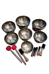 Set of 7 Singing Bowls Chakras Tone Tuned: Brown
