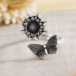 Sterling Silver Dahlia and Butterfly Adjustable Ring Sterling Silver Dahlia and Butterfly Adjustable Ring