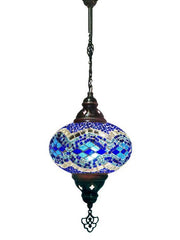 Hanging Mosaic Chandelier Lamp - Blue/Turquoise Diamond