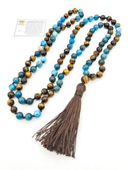 Apatite & Tiger's Eye Knotted 108 Bead Mala - 8mm Apatite & Tiger's Eye Knotted 108 Bead Mala - 8mm