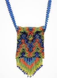 Square Beaded Seed Bead Fringe Medicine Pouch Necklace Bag Square Beaded Seed Bead Fringe Medicine Pouch Necklace Bag