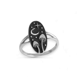 Sterling Silver Mushrooms and Moon Ring: 9 Sterling Silver Mushrooms and Moon Ring: 9