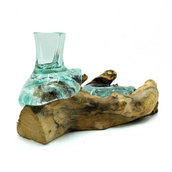 Molten Glass Flower Vase and Tealight Holder on Wood Molten Glass Flower Vase and Tealight Holder on Wood