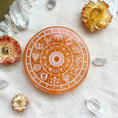 Zodiac PEACH Selenite Crystal Charging Plate Gifts for Women: 2.75-3” Circle