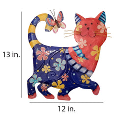 Cat Wall Decor Blue And Red, Capiz & Metal, Outdoor Safe Cat Wall Decor Blue And Red, Capiz & Metal, Outdoor Safe
