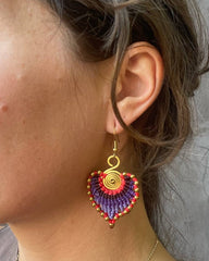 Macrame Leaf Earrings: Purple