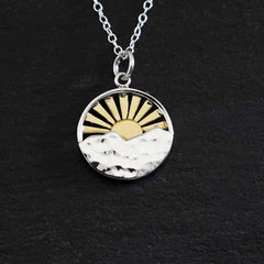 Silver Mountain with Bronze Sun Rays Necklace