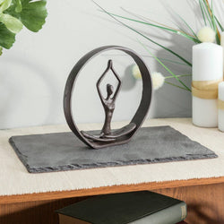 Circle Iron Sculpture with Figurine in Yoga Pose Circle Iron Sculpture with Figurine in Yoga Pose