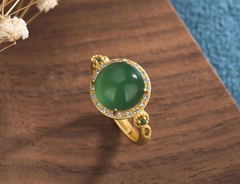 Jade Stylish Open Ring With Crystal Crown