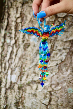 Beaded Hummingbird Figurine Seed Bead Fringe Dangle Ornament Beaded Hummingbird Figurine Seed Bead Fringe Dangle Ornament