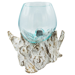 Molten Glass on Whitewash Wood Medium Vase Molten Glass on Whitewash Wood Medium Vase