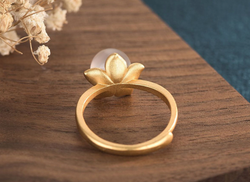 Jade Ball on Golden Flower Open Ring Jade Ball on Golden Flower Open Ring