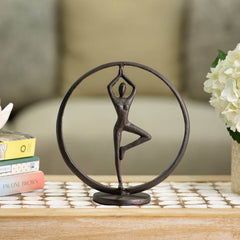 Yoga Tree Circle Cast Iron Sculpture