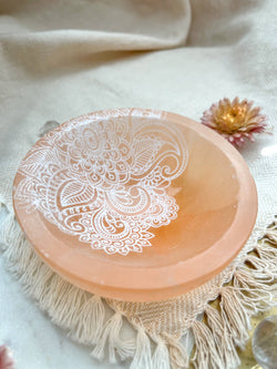 PEACH Selenite Offering Bowl Trinket Dish  PEACH Selenite Offering Bowl Trinket Dish