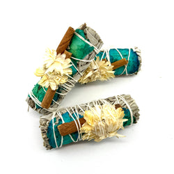 Divine Harmony Sage + Cinnamon Smudge Bundle w/ Blue Flowers Divine Harmony Sage + Cinnamon Smudge Bundle w/ Blue Flowers