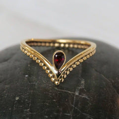 Brass Spotted Chevron Ring with Garnet Stone: 7