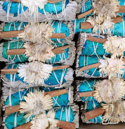 Divine Harmony Sage + Cinnamon Smudge Bundle w/ Blue Flowers Divine Harmony Sage + Cinnamon Smudge Bundle w/ Blue Flowers