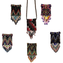 Square Beaded Seed Bead Fringe Medicine Pouch Necklace Bag Square Beaded Seed Bead Fringe Medicine Pouch Necklace Bag