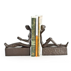 Man & Woman Reading Metal Bookend Set