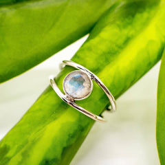 Sterling Silver Open Band Stone Ring: Moonstone, Labradorite: Moonstone / 8