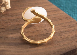 Asian/Chinese Style Bamboo on Jade Open Ring Asian/Chinese Style Bamboo on Jade Open Ring