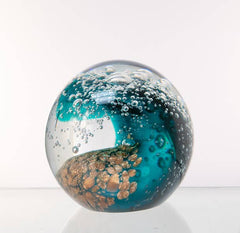 Glass Teal Wave Ball Small