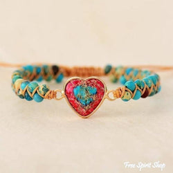 Imperial Red & Turquoise Heart Beaded Bracelet Imperial Red & Turquoise Heart Beaded Bracelet