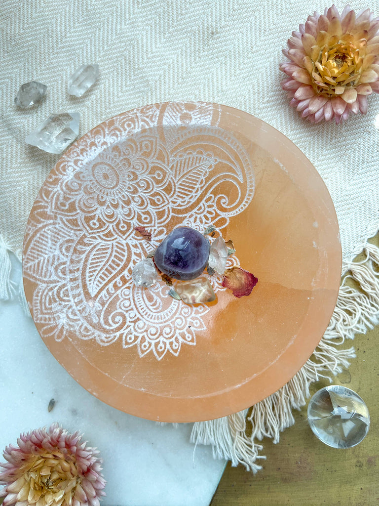 PEACH Selenite Offering Bowl Trinket Dish