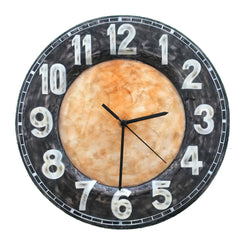 Clock Wall Decor With Black Rim, Compressed Capiz, Indoor Clock Wall Decor With Black Rim, Compressed Capiz, Indoor