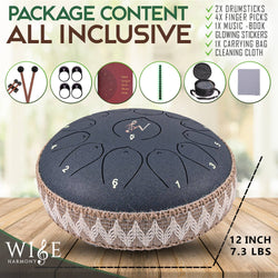 Wise Harmony Steel Tongue Rain Drum 12 Inch 13 Notes: Black Wise Harmony Steel Tongue Rain Drum 12 Inch 13 Notes: Black