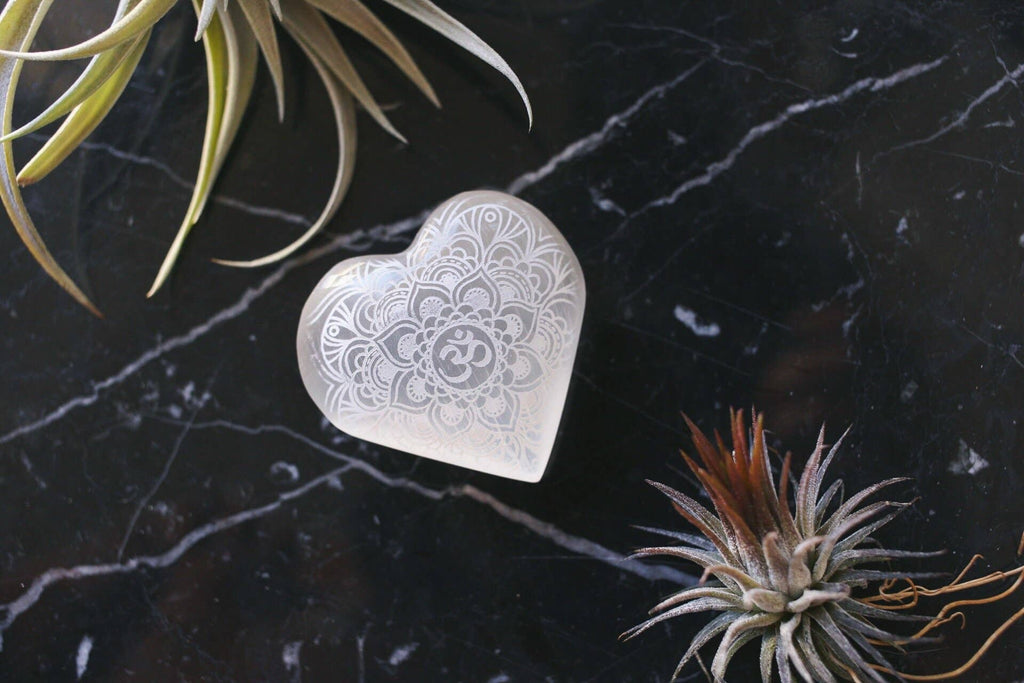 Etched Selenite Heart Crystal