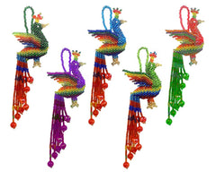 Beaded Peacock Figurine Seed Bead Fringe Dangle Ornament