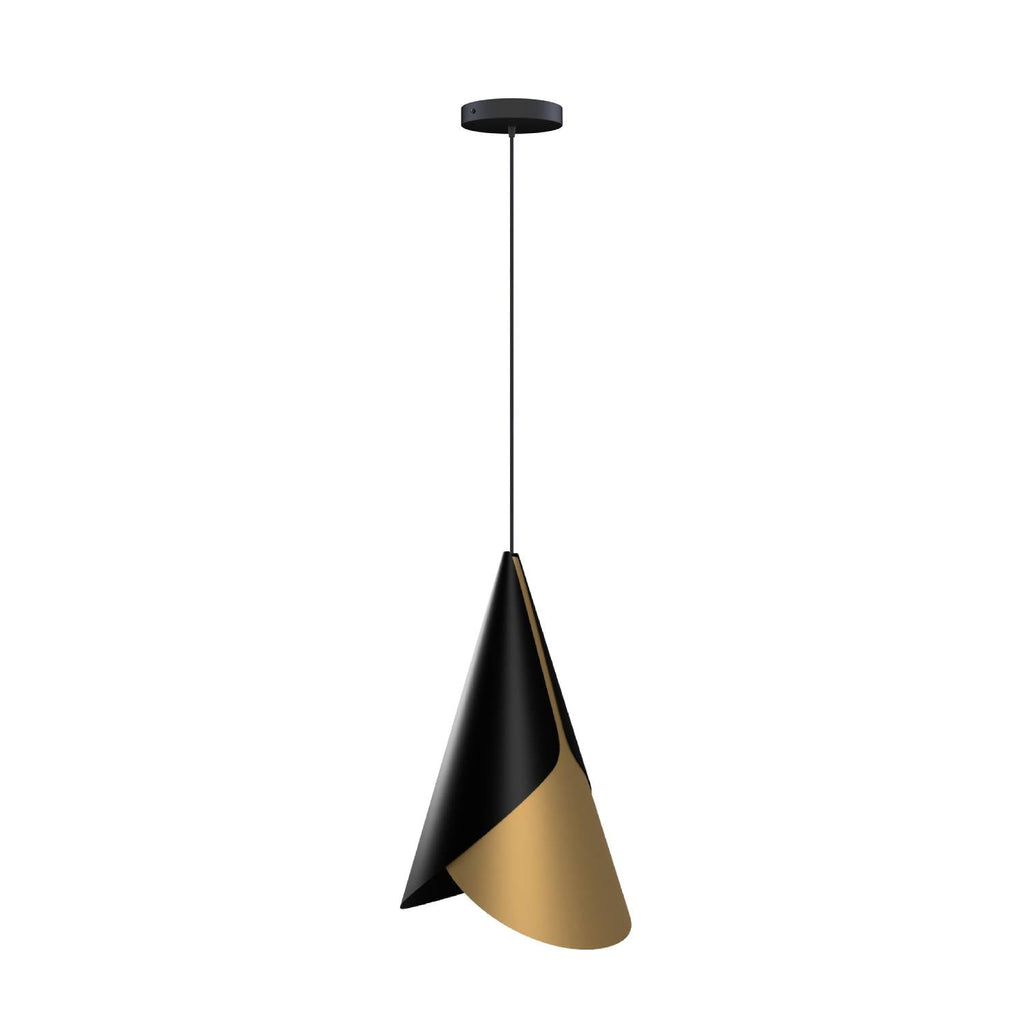 Cornet Hardwired Cone Pendant in Black and Brass