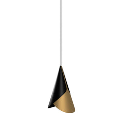Cornet Plug-In Cone Pendant in Black and Brass, Black Cord