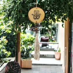 Hanging Hamsa Pine Slice Ornament