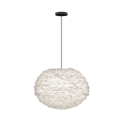 Eos Large Hardwired Pendant in White, Black Cord
