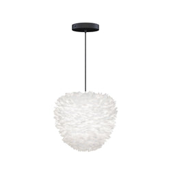 Eos Evia Large Hardwired Pendant in White, Black canopy/cord