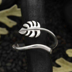 Adjustable Monstera Leaf Ring: Recycled Sterling Silver